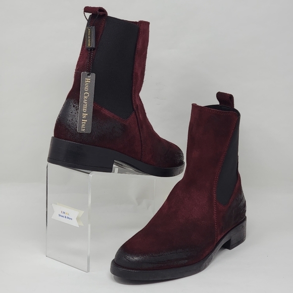 Emanuele Crasto Women's Mid Calf Burgundy Leather Boots Made In Italy Sz 37 New - Picture 5 of 12